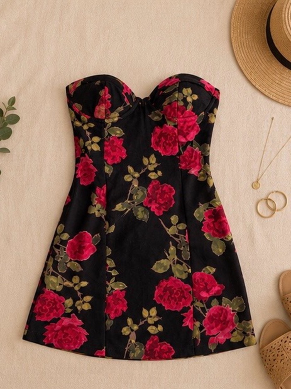 Nasty Gal Premium Printed Velvet Bustier Floral Dress Size 6